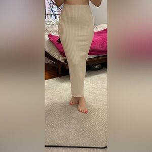 Zara Ribbed Knit Pleated Cream Bone Maxi Skirt Midi Skirt